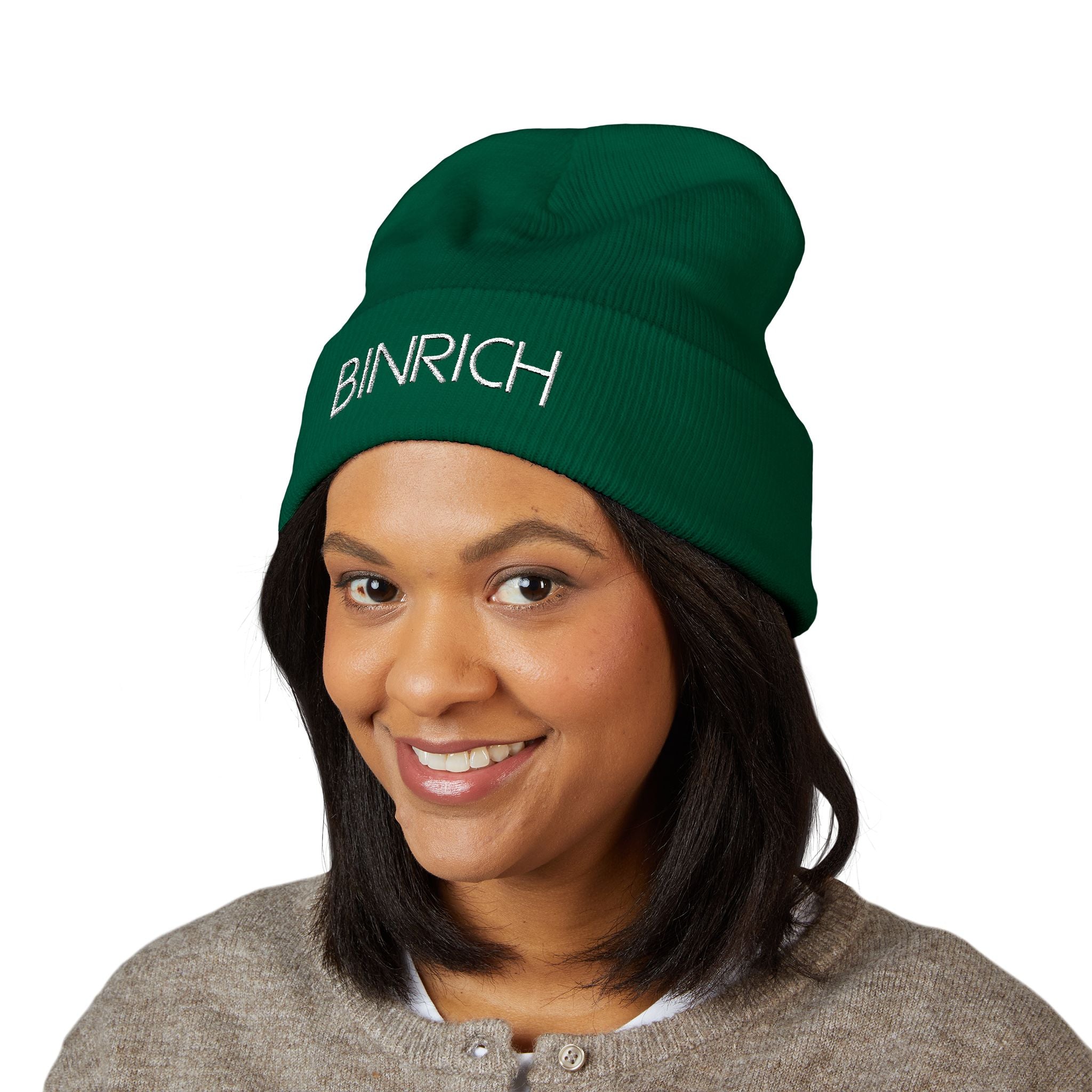 Embroidered "BINRICH" Classic Cuffed Beanie — Warm Knit Winter Hat