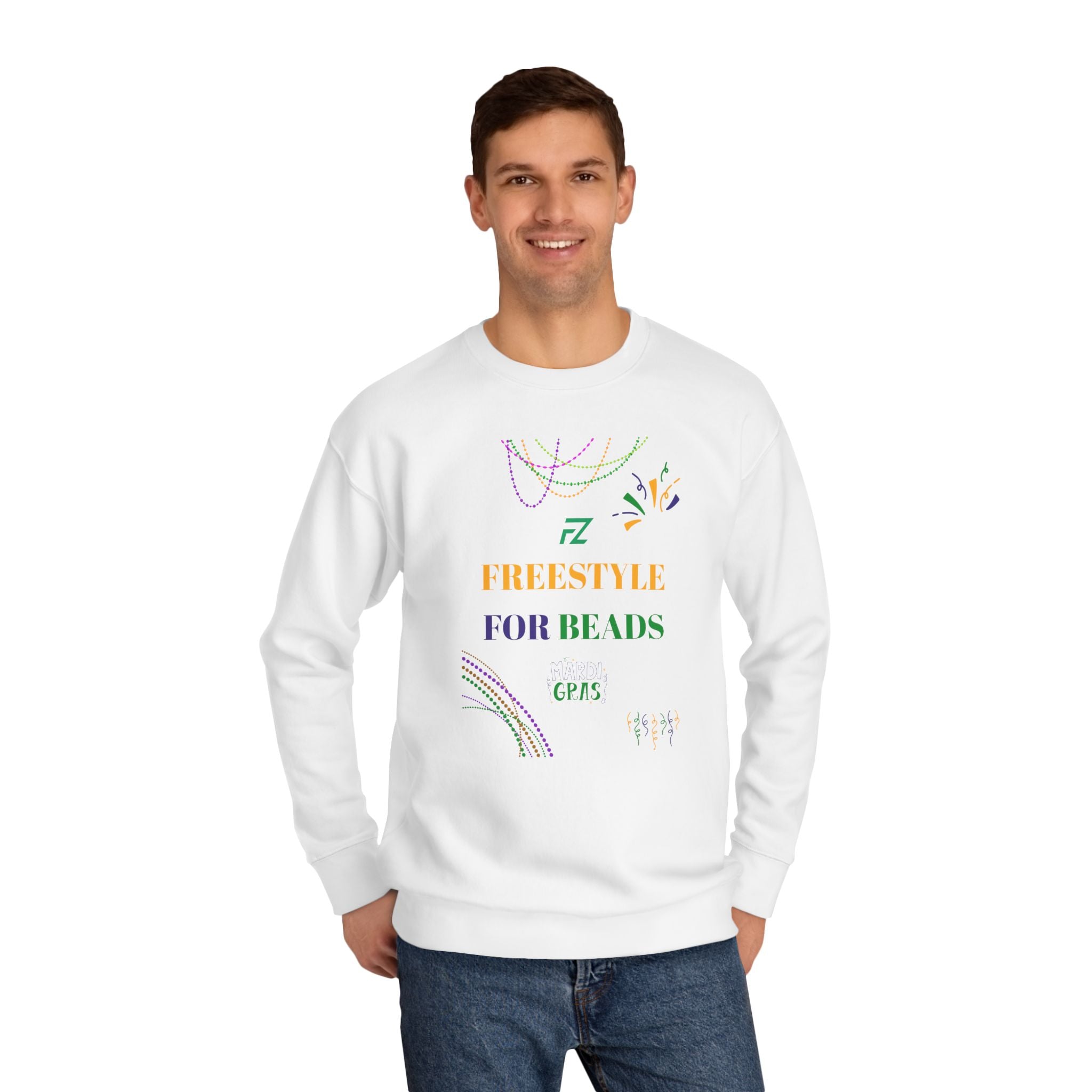 "Freestyle Four Beads" Crewneck Sweatshirt — Mardi Gras 2026