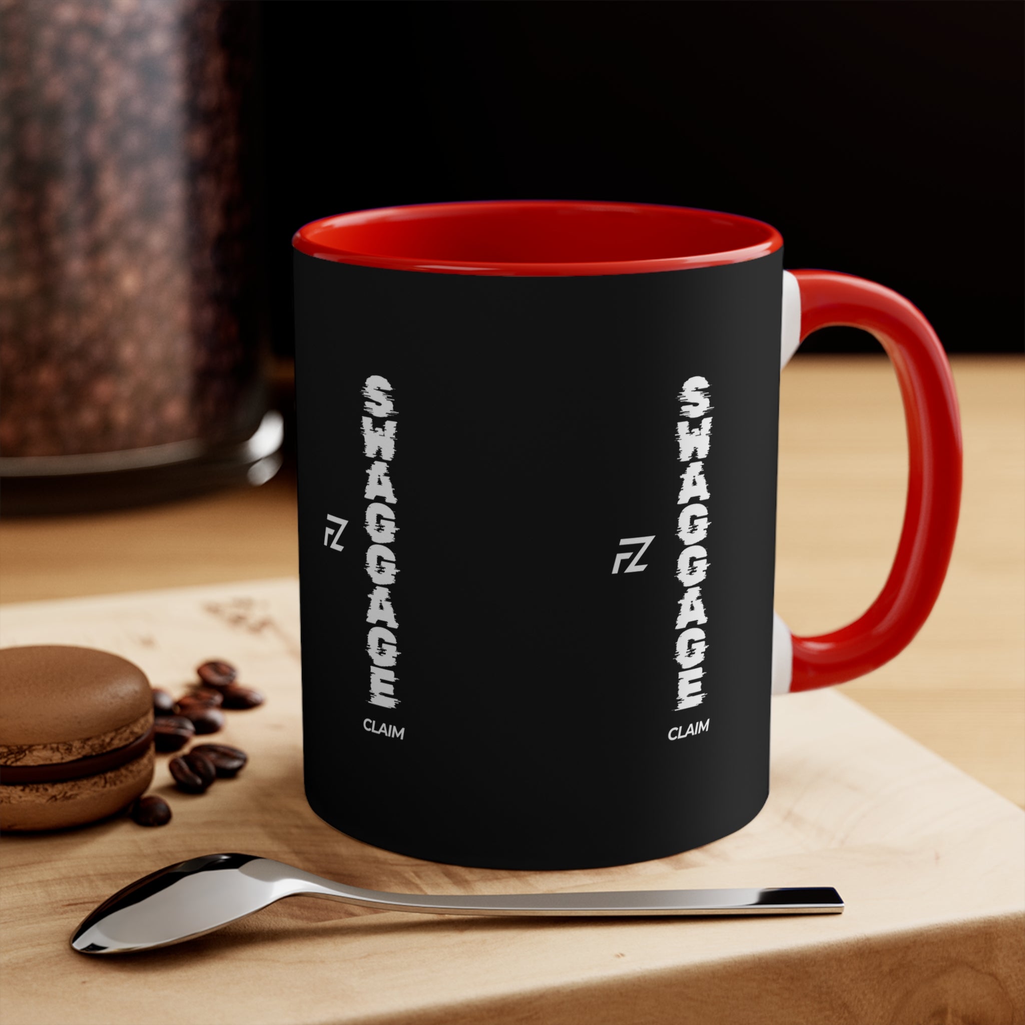 'Swaggage Claim' Vertical Logo Accent Mug — 11oz Coffee Cup