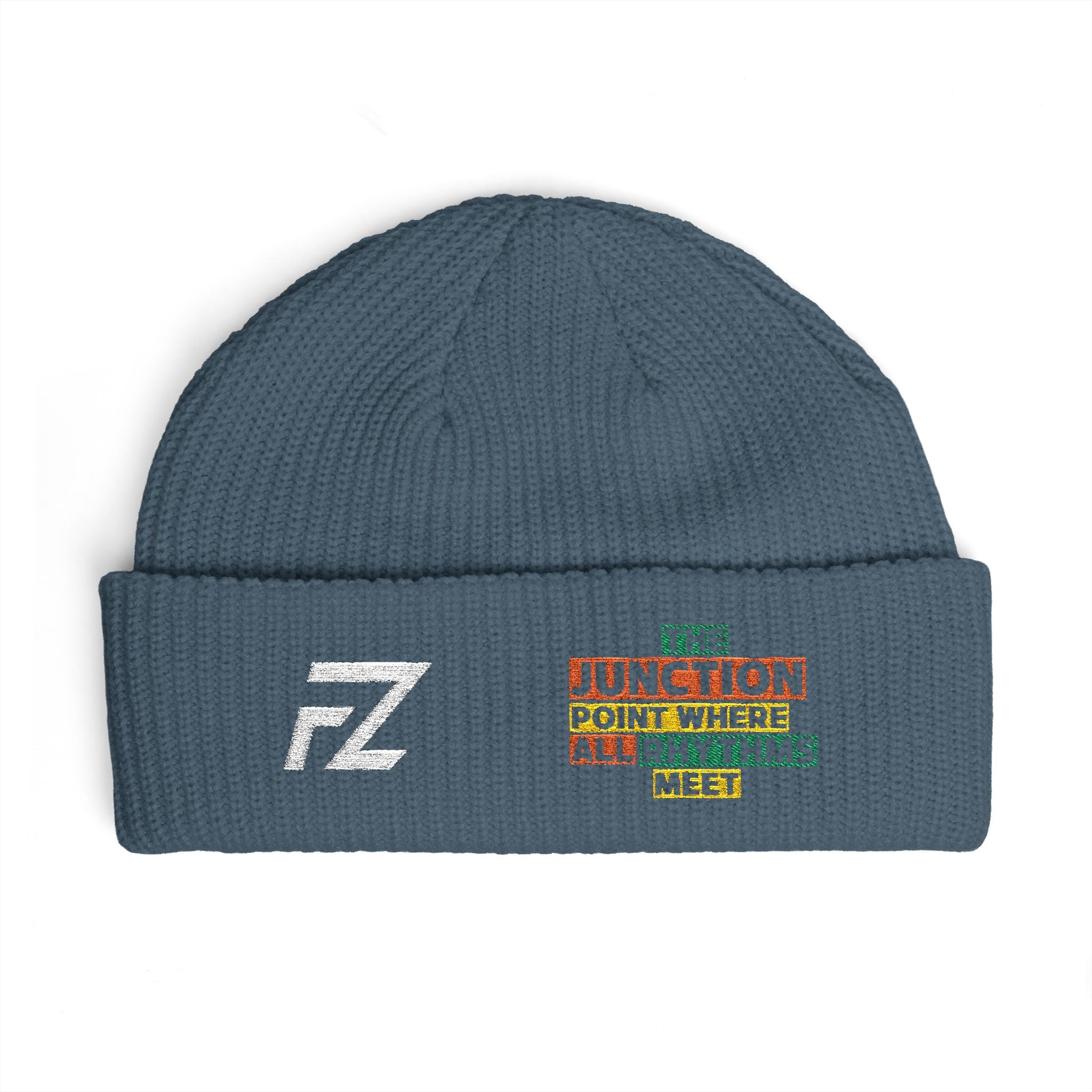 FZ Cuff Beanie — 'Junction Point Where all Rhythms Meet' Embroidered Knit Hat