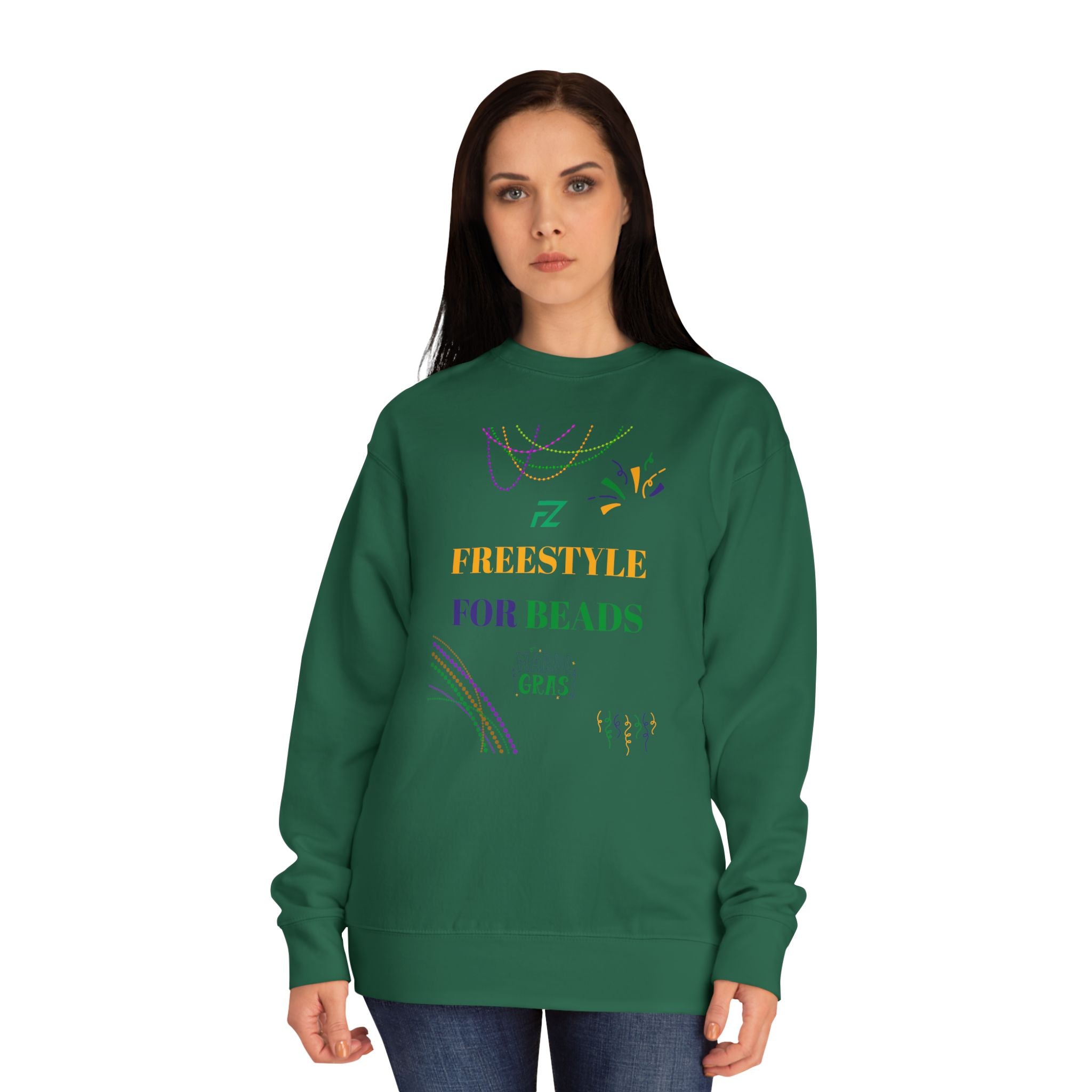 "Freestyle Four Beads" Crewneck Sweatshirt — Mardi Gras 2026