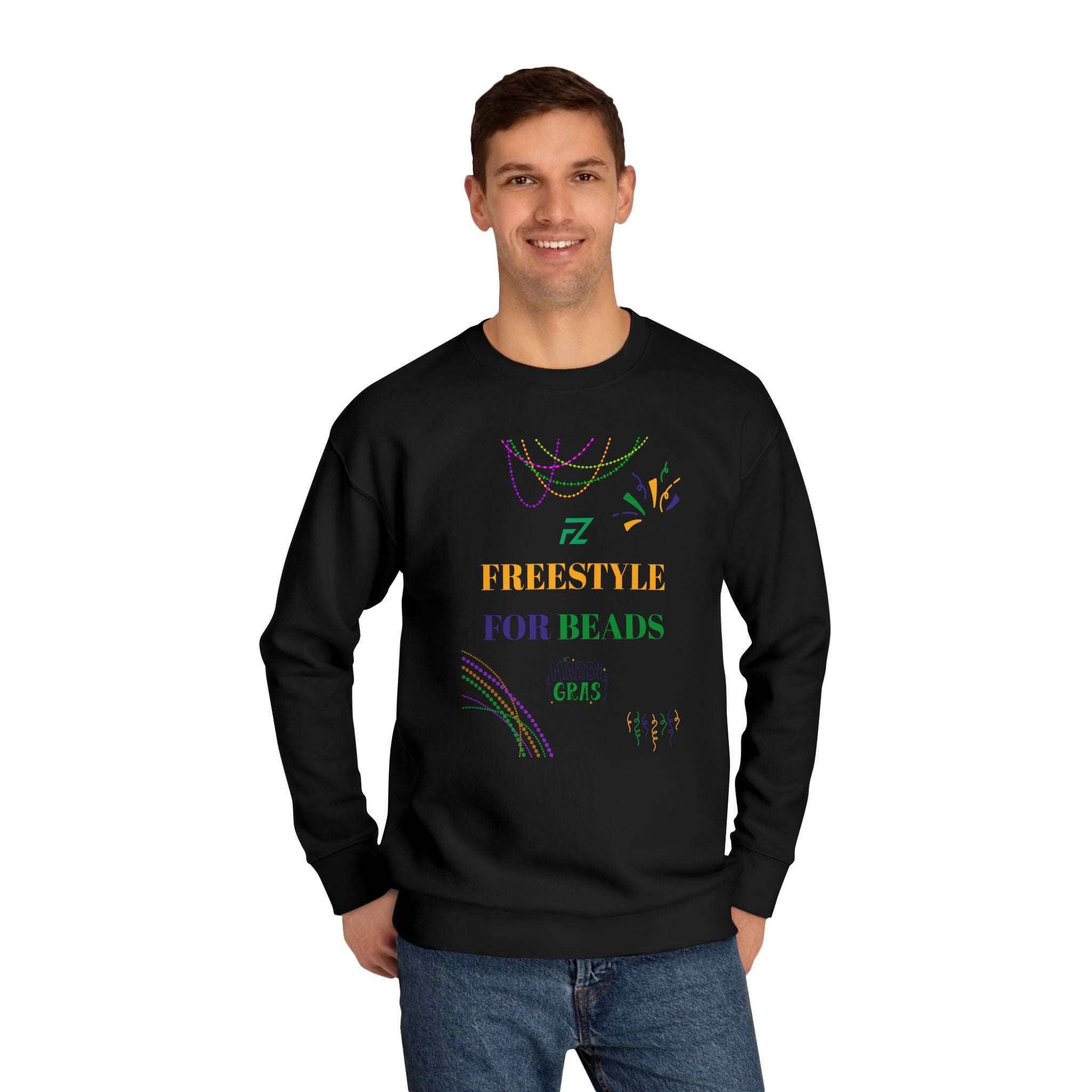 "Freestyle Four Beads" Crewneck Sweatshirt — Mardi Gras 2026