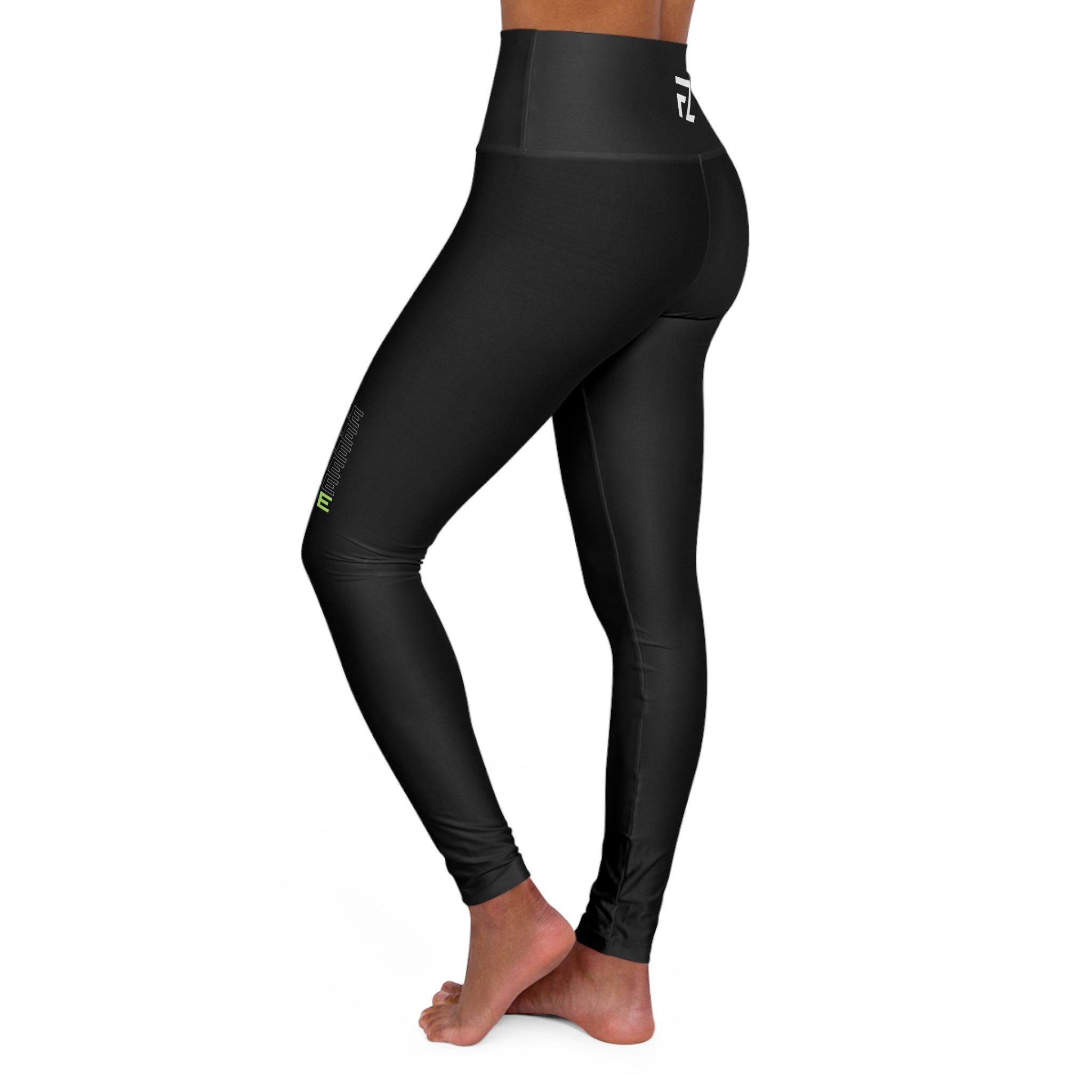 RIPPLE OUTWARD High-Waisted Black Yoga Leggings with Subtle Lime Accent — FZ logo