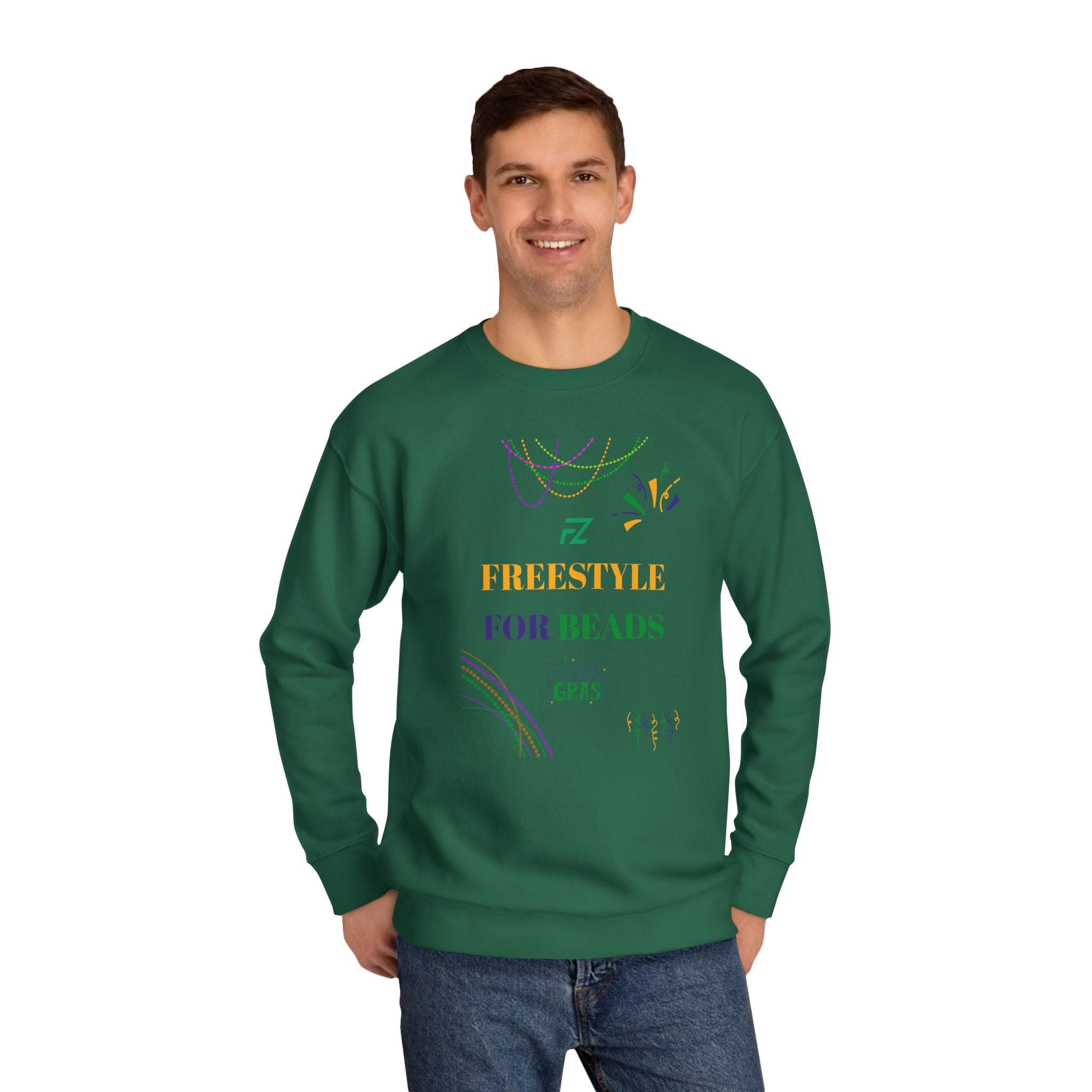 "Freestyle Four Beads" Crewneck Sweatshirt — Mardi Gras 2026