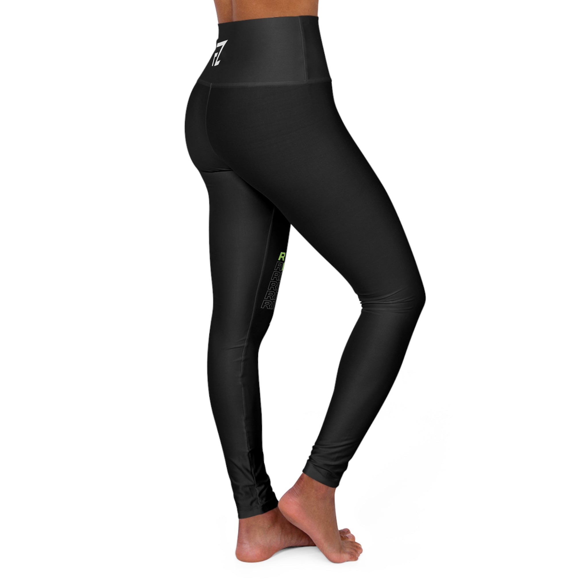 RIPPLE OUTWARD High-Waisted Black Yoga Leggings with Subtle Lime Accent — FZ logo