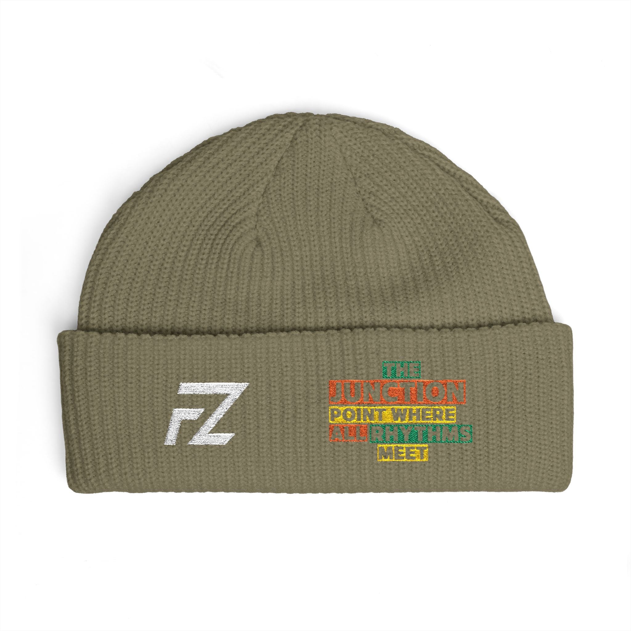 FZ Cuff Beanie — 'Junction Point Where all Rhythms Meet' Embroidered Knit Hat